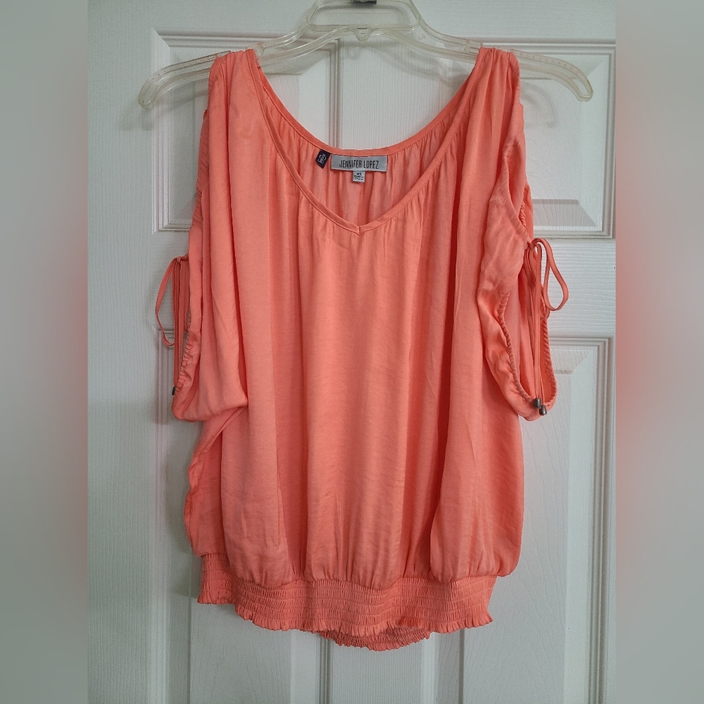 Jennifer Lopez Coral V-Neck Blouse